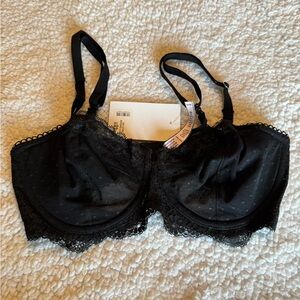 Victoria's Secret Black Lace Underwire Bra with Dot Sheer Cups